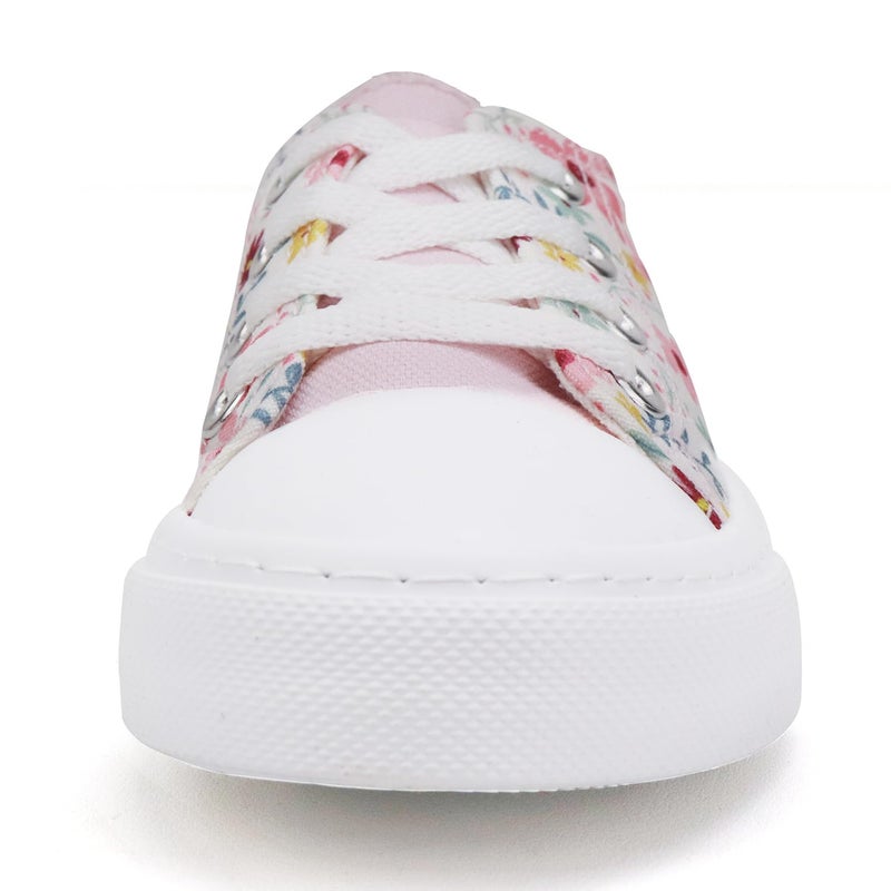 Toandon Toddler Girls Kids Sneakers Walking Shoes Lace Up Lightweight Low Top Adorable Sparkle Printed Flower Non-Slip Outdoor Pink White Size 12 - Image 3
