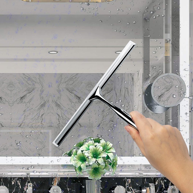 Ettori Shower Squeegee Clear Glass Wall Cleaner Stainless Steel With Suction Storage Hook -10''  Chrome - Image 3