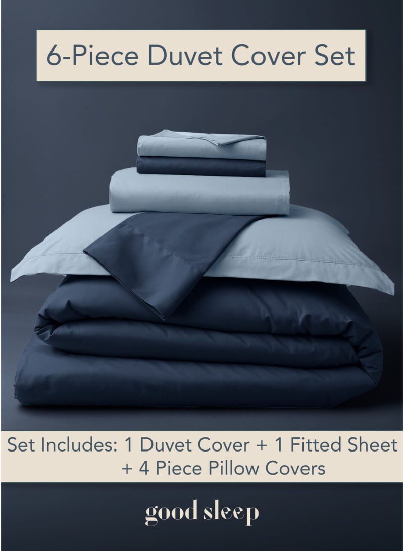 نوم جيد طقم لحاف فاخر مزدوج الألوان – 6 قطع بحجم كينغ (220×240 سم) | ألوان متعاكسة ناعمة ومقاومة للتجاعيد | صناعة دبي | يشمل غطاء لحاف بسحّاب، ملاءة مطاطية و 4 أغطية وسادة - Image 1