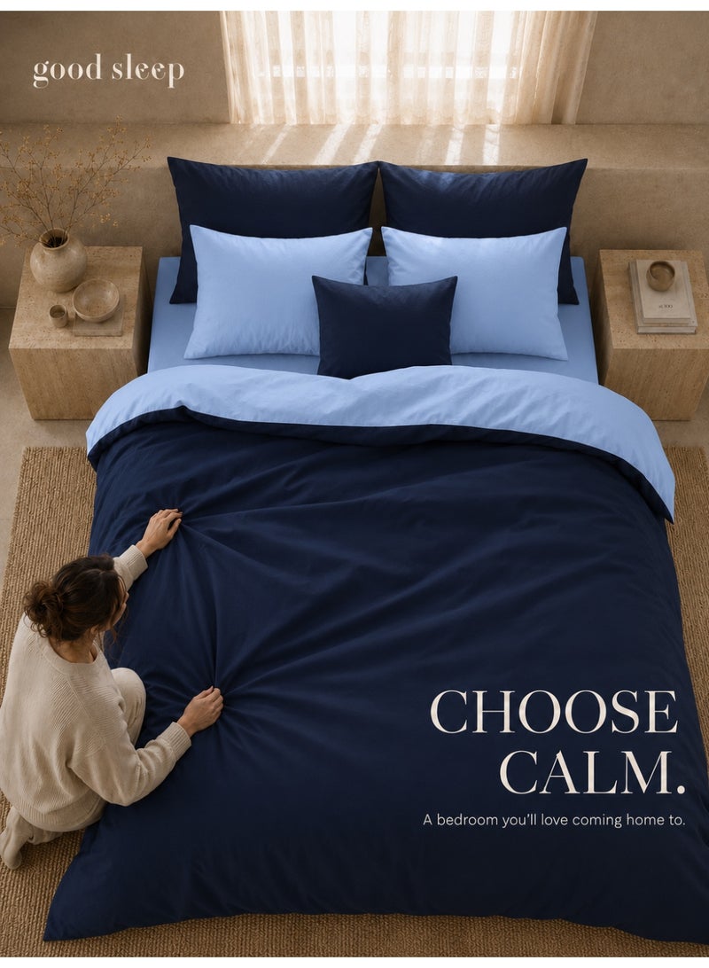 Good Sleep King Size Duvet Cover Set | 6 Piece Reversible | 220x240 cm | Blue Dual-Tone | Duvet Cover with Deep-Pocket Fitted Sheet & 4 Pillowcases | Ultra-Soft, Wrinkle-Free | Made in Dubai - Image 1