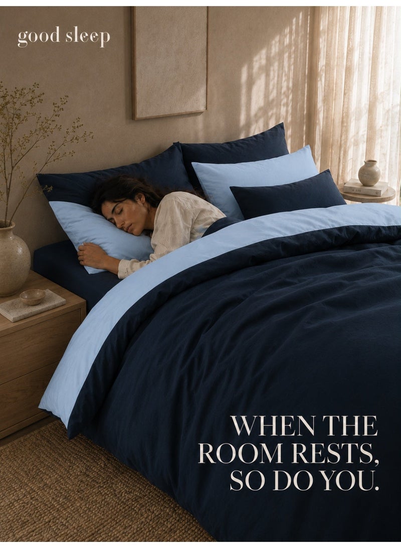 Good Sleep King Size Duvet Cover Set | 6 Piece Reversible | 220x240 cm | Blue Dual-Tone | Duvet Cover with Deep-Pocket Fitted Sheet & 4 Pillowcases | Ultra-Soft, Wrinkle-Free | Made in Dubai - Image 4