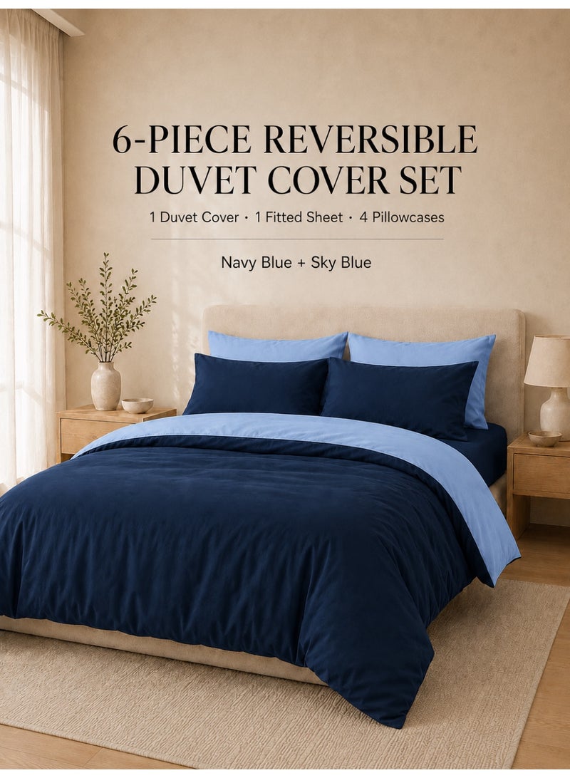 Good Sleep King Size Duvet Cover Set | 6 Piece Reversible | 220x240 cm | Blue Dual-Tone | Duvet Cover with Deep-Pocket Fitted Sheet & 4 Pillowcases | Ultra-Soft, Wrinkle-Free | Made in Dubai - Image 1