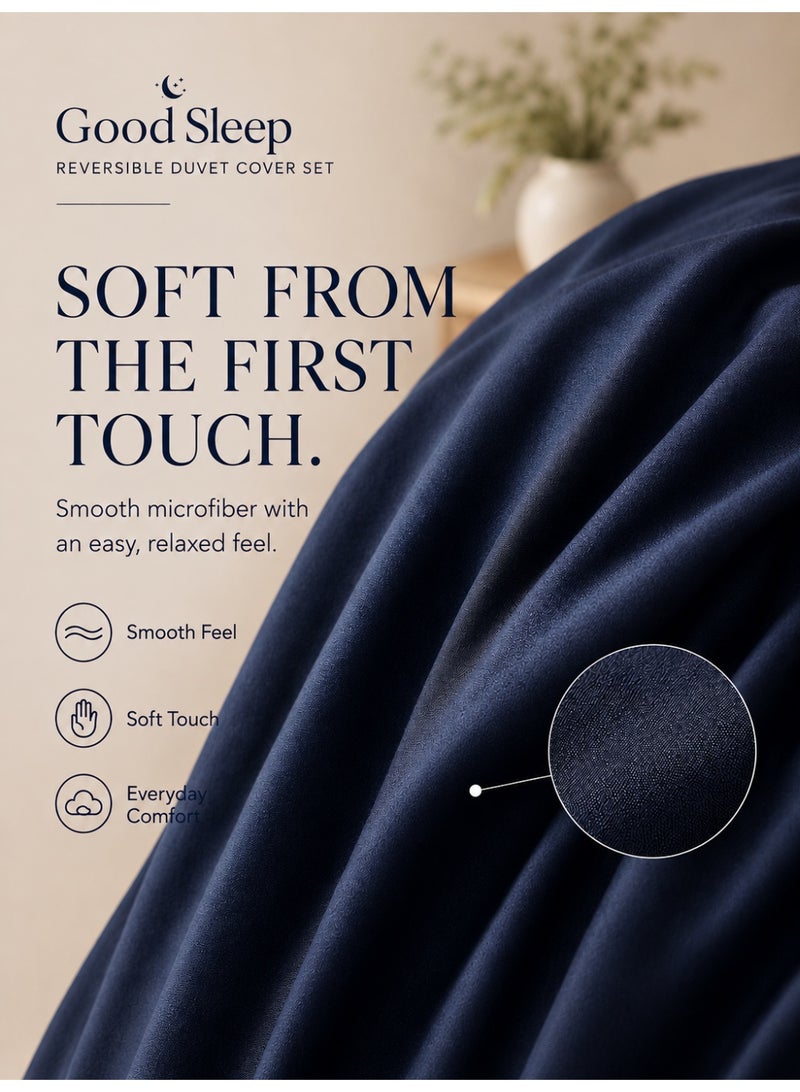 Good Sleep King Size Duvet Cover Set | 6 Piece Reversible | 220x240 cm | Blue Dual-Tone | Duvet Cover with Deep-Pocket Fitted Sheet & 4 Pillowcases | Ultra-Soft, Wrinkle-Free | Made in Dubai - Image 4