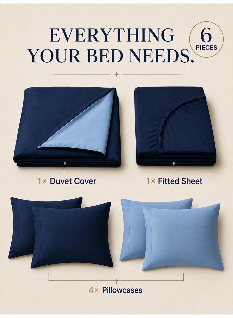 Good Sleep King Size Duvet Cover Set | 6 Piece Reversible | 220x240 cm | Blue Dual-Tone | Duvet Cover with Deep-Pocket Fitted Sheet & 4 Pillowcases | Ultra-Soft, Wrinkle-Free | Made in Dubai - Image 3