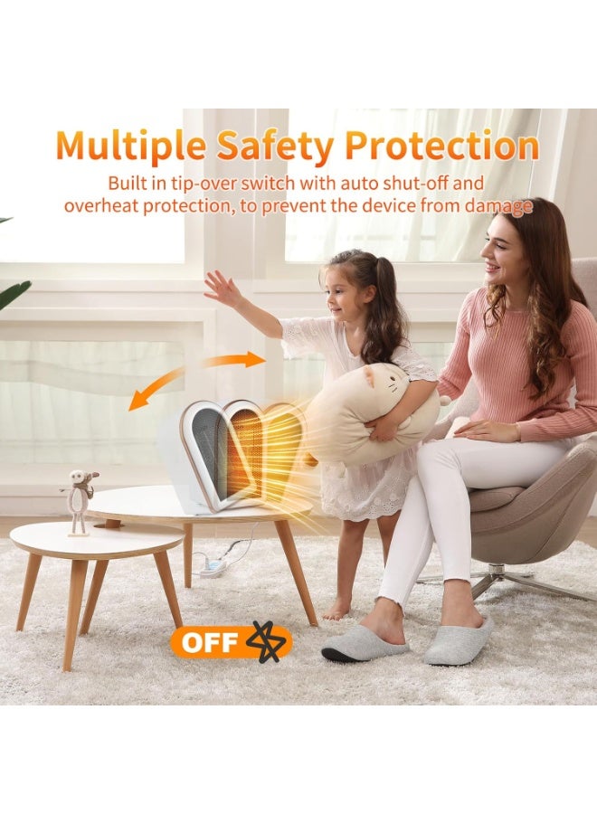 Space Heater, 1200W Electric Heaters Indoor Portable, Overheat and Tip-Over Protection, PTC Fast Heating, 2 Mode, for Bedroom, Office and Indoor Use, White - Image 2
