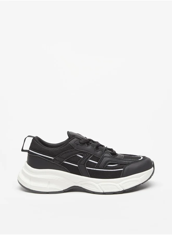 Flora Bella By Shoexpress Panelled Low Ankle Sneakers with Lace-Up Closure