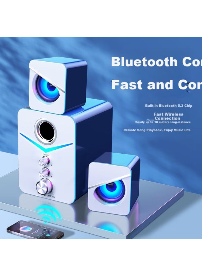 SADA D-221 2.1 Bluetooth Speaker For Computer, Smartphone, Multimedia, Desktop, Laptop, Gaming, Online Classes, Mini Subwoofer Speaker With Blue And White Color - Image 2