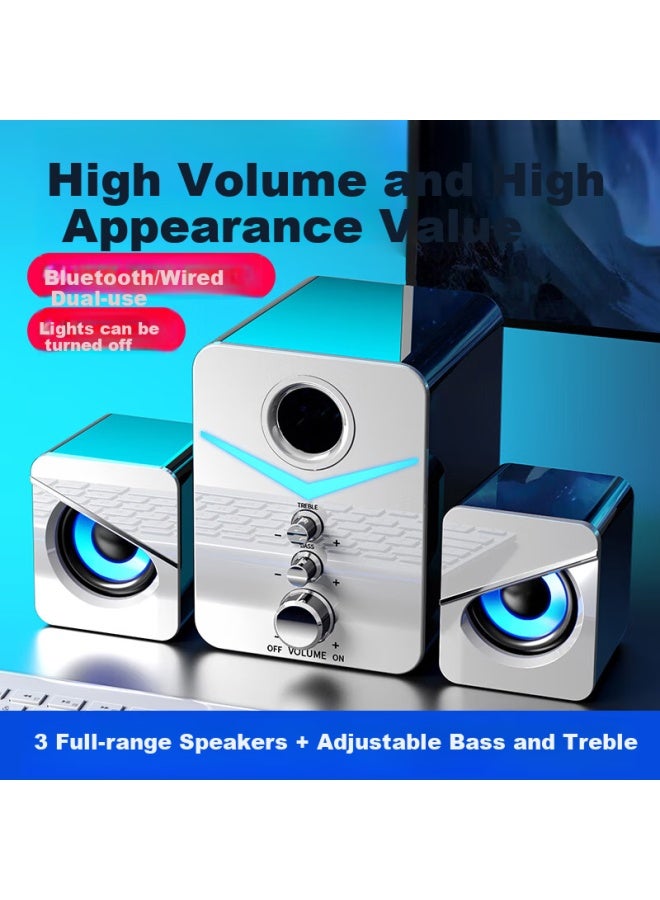SADA D-221 2.1 Bluetooth Speaker For Computer, Smartphone, Multimedia, Desktop, Laptop, Gaming, Online Classes, Mini Subwoofer Speaker With Blue And White Color - Image 1
