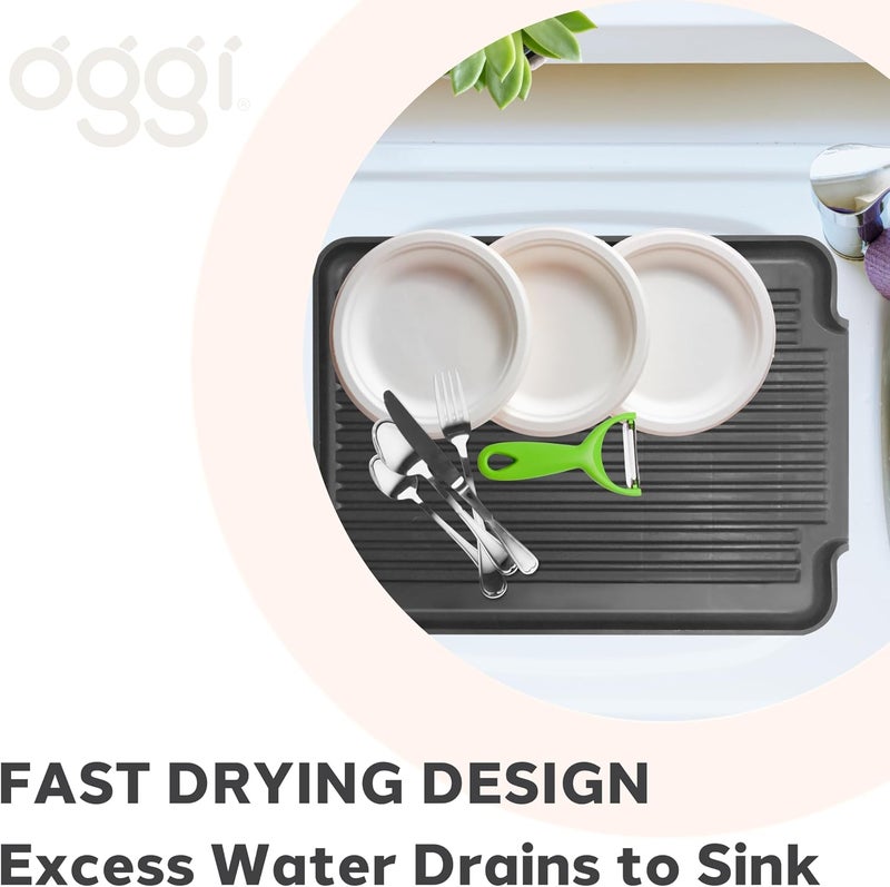 Oggi Dish Drain Board & Drying Rack Tray for Kitchen - Ideal Rigid Drainboard, Plate & Glass Drainer Tray, Dish Drain Boards for Kitchen Counter, 12.75 x 17.25 - Black - Image 4