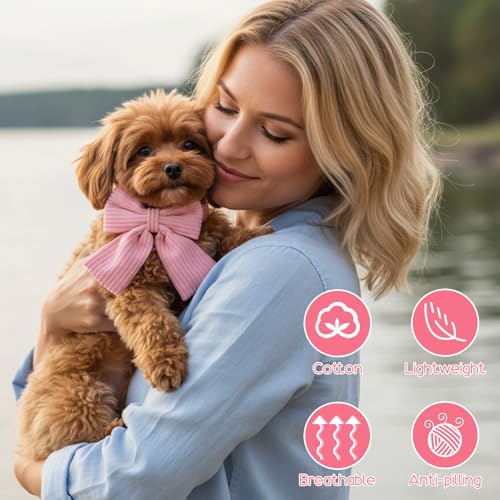 WJIAAA Dog Collar and Leash Set with Bowtie, Pink Cute Girl Dog Collars Bow Metal Buckle Adjustable Corduroy Dogs Collar 10‘’-16‘’for Small Medium Puppy Dogs with 5 FT Leash Pink S - Image 5