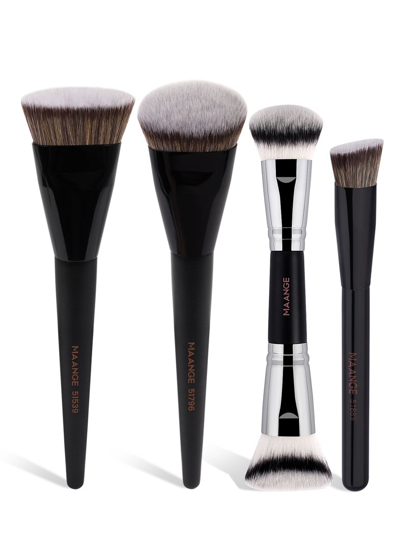 MAANGE 4Pcs Foundation Makeup Brush, Double Ended Makeup Brushes, Applying Liquid or Powder, Blush, for Contouring Blending Foundation Blush Brush,Black/Silver - Image 1