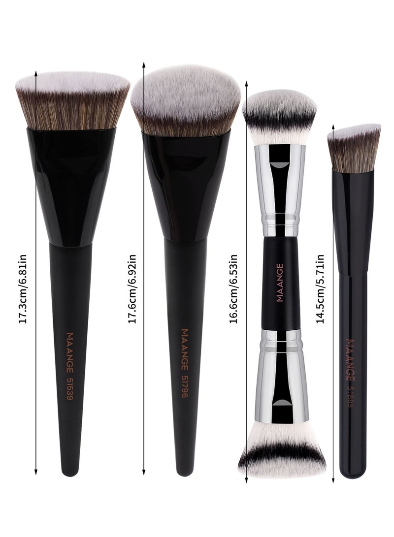 MAANGE 4Pcs Foundation Makeup Brush, Double Ended Makeup Brushes, Applying Liquid or Powder, Blush, for Contouring Blending Foundation Blush Brush,Black/Silver - Image 2