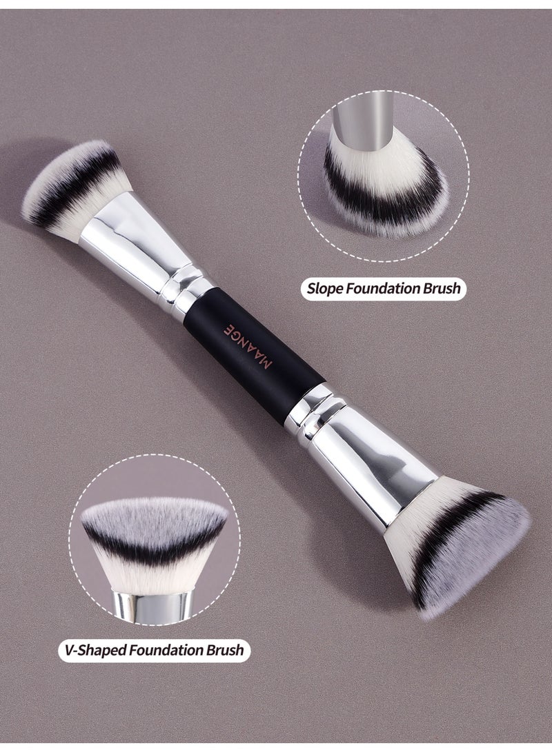 MAANGE 4Pcs Foundation Makeup Brush, Double Ended Makeup Brushes, Applying Liquid or Powder, Blush, for Contouring Blending Foundation Blush Brush,Black/Silver - Image 4