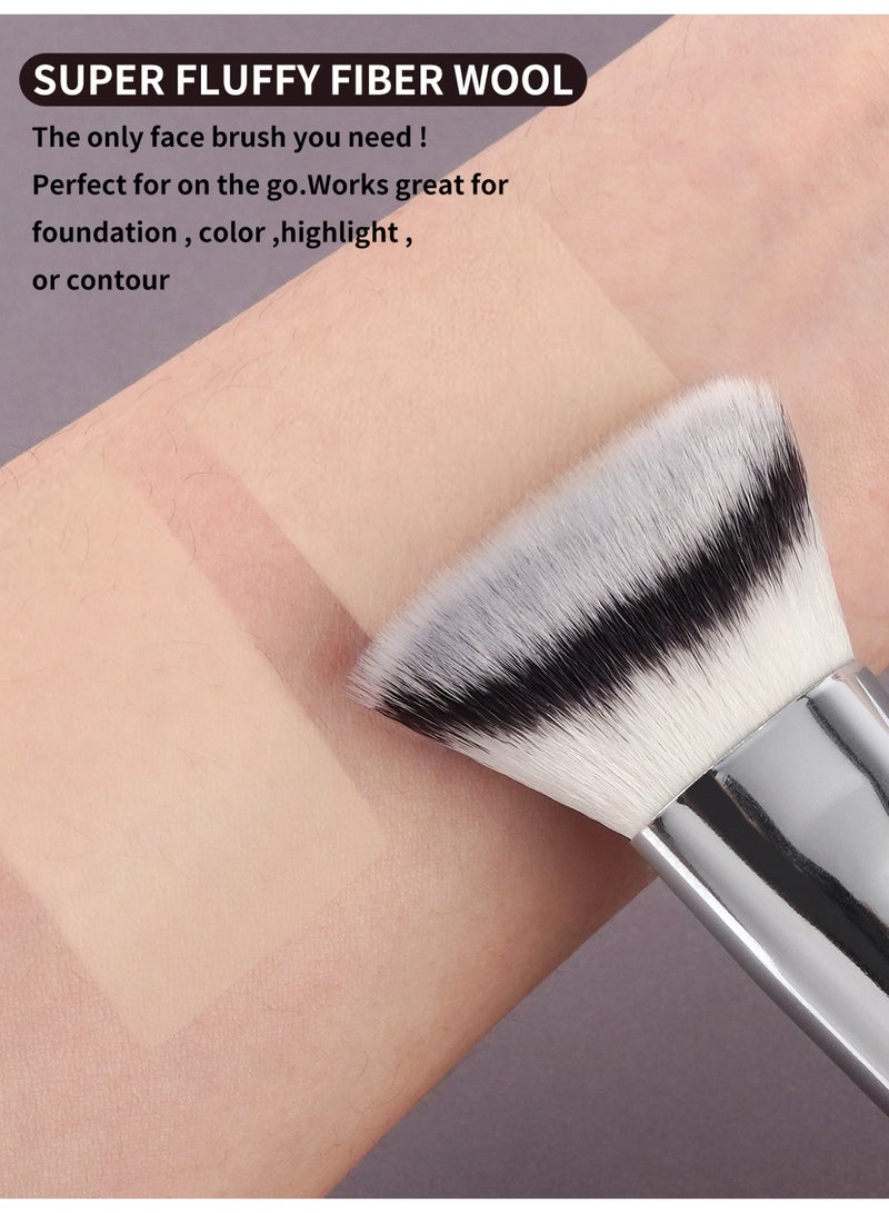 MAANGE 4Pcs Foundation Makeup Brush, Double Ended Makeup Brushes, Applying Liquid or Powder, Blush, for Contouring Blending Foundation Blush Brush,Black/Silver - Image 5