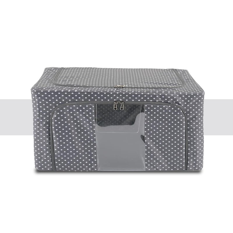 Urbane Home Urbane Home Pack of 4 Clothes Storage Box 24 Liter Wardrobe Organizer Waterproof Underbed Storage Box for Blankets Parachute Steel Frame Drawer Organizer Dot Print Grey Brown  - Image 2