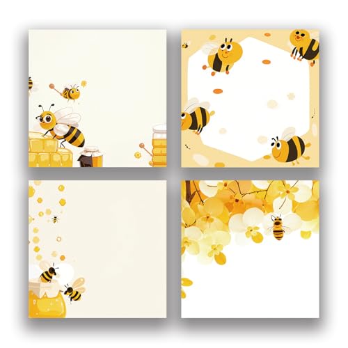 RAINBAM Cute Bee 4 Pack/200 Sheets 3x3in Sticky Notes Set, Adorable Cartoon Memo Pads with High-Adhesive, Reusable Tearable Post it Notes for Journal Planners Office School Home, Bulk Stationery Gift - Image 1