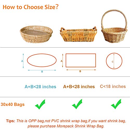 Morepack Large Cello/Cellophane Bags,30x 40 Inches Clear Basket Bags OPP Plastic Cellophane Wrap for Gift Baskets Packaging 10 Pieces - Image 3