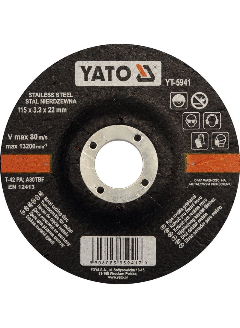 YATO Inox Metal Cutting Disc 115x22x3.2mm Depressed Center  YT-5941