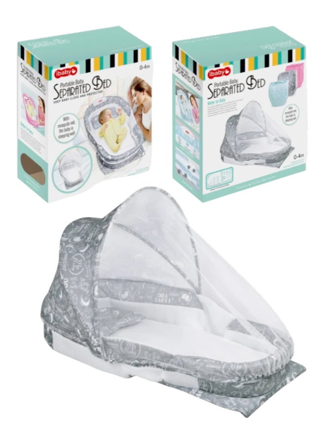Gray Portable Baby Separated Bed (0-4m) – Features Mosquito Net & Soothing Nightlight. - Image 2