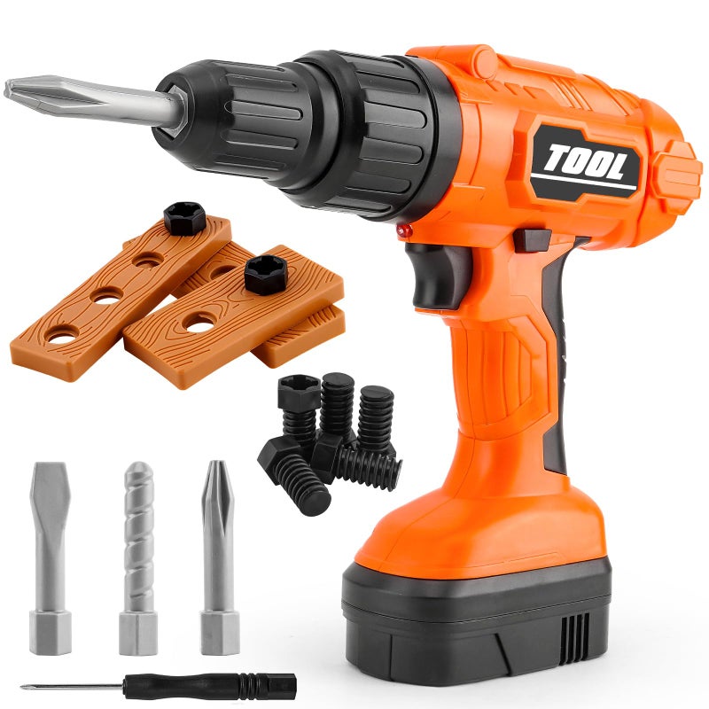 PANPAPA Kids Power Drill and Screw SetToy Electric Drill with 3 Interchangeable Drill Bits Sound and MotionPretend Play Construction Kids Tool Set Outdoor Preschool Gardening Lawn Toy GiftsOrange - Image 3