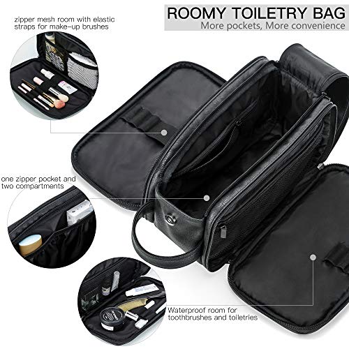 Elviros Travel Toiletry Bag for Men, Shaving Dopp Kit Water-resistant Bathroom Small Toiletries Organizer PU Leather Cosmetic Bags - Image 3