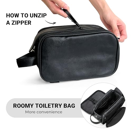Elviros Travel Toiletry Bag for Men, Shaving Dopp Kit Water-resistant Bathroom Small Toiletries Organizer PU Leather Cosmetic Bags - Image 5