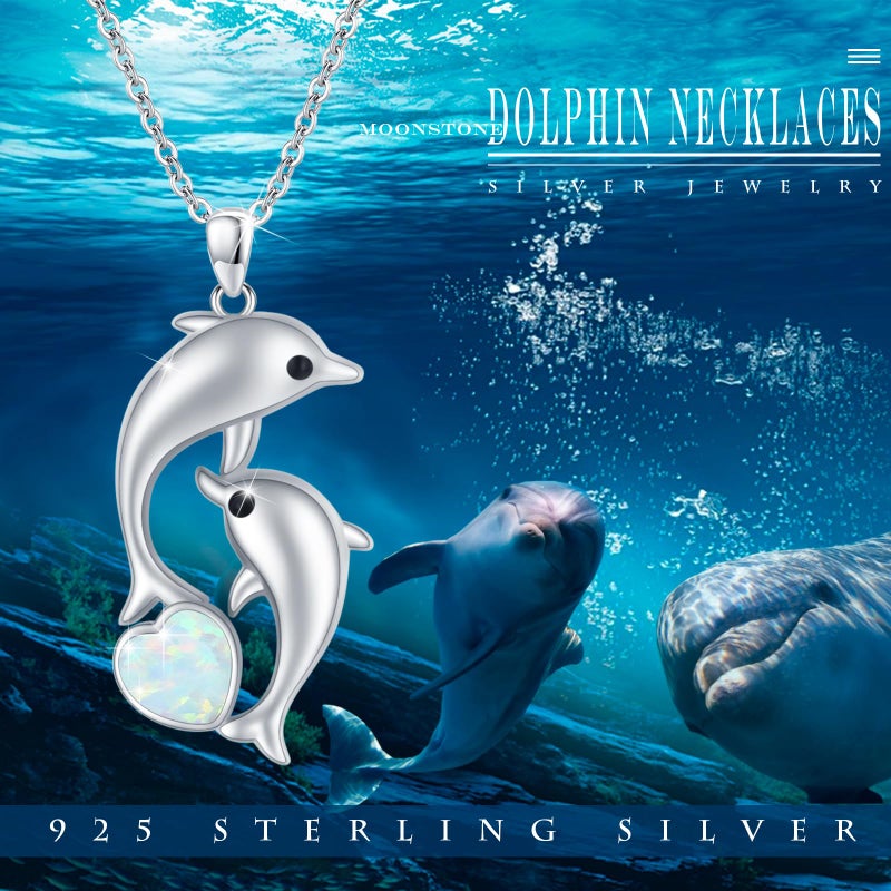Cuoka Dolphin Necklace 925 Sterling Silver Mothers Day Gifts For Women Necklace Chains (White Heart Dolphin) - Image 4