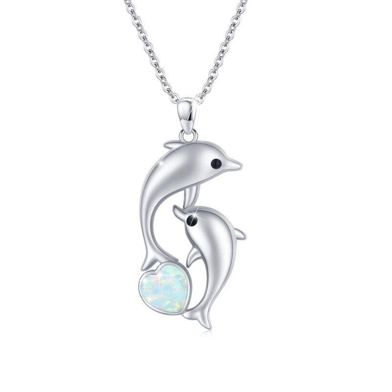Cuoka Dolphin Necklace 925 Sterling Silver Mothers Day Gifts For Women Necklace Chains (White Heart Dolphin) - Image 1