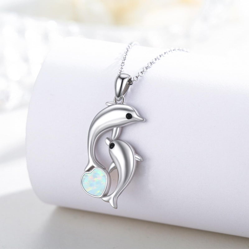 Cuoka Dolphin Necklace 925 Sterling Silver Mothers Day Gifts For Women Necklace Chains (White Heart Dolphin) - Image 3