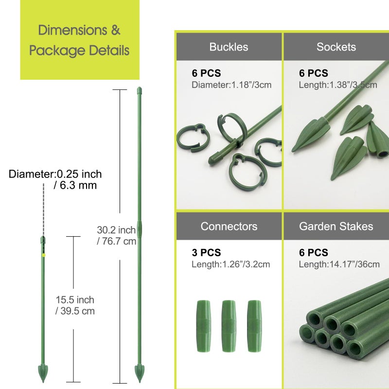RIFNY Plant Stakes for Indoor Plants, 14 Inch Plant Support Stakes with Clips, Tall Adjustable Plant Sticks for Indoor Monstera Tomato Orchid Potted Plants Flower (6 PCS, Green) - Image 4