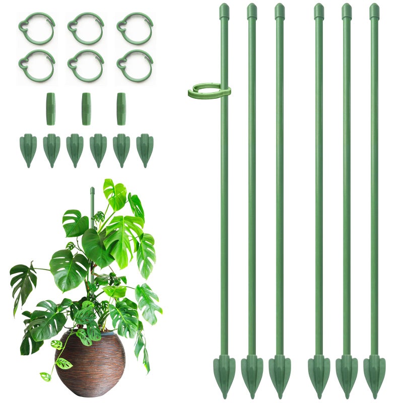 RIFNY Plant Stakes for Indoor Plants, 14 Inch Plant Support Stakes with Clips, Tall Adjustable Plant Sticks for Indoor Monstera Tomato Orchid Potted Plants Flower (6 PCS, Green) - Image 1