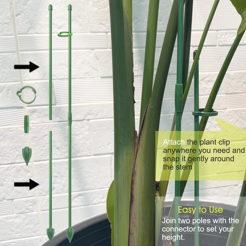 RIFNY Plant Stakes for Indoor Plants, 14 Inch Plant Support Stakes with Clips, Tall Adjustable Plant Sticks for Indoor Monstera Tomato Orchid Potted Plants Flower (6 PCS, Green) - Image 3