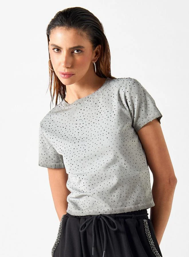 2Xtremz 2Xtremz Embellished T-shirt with Short Sleeves