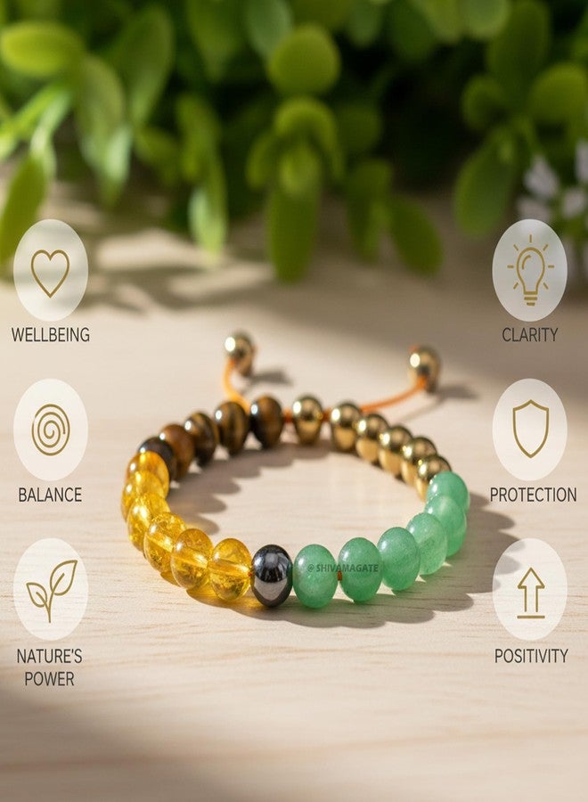 SHIVAMAGATE Money Magnet Gemstone Bracelet for Men & Women | Citrine Pyrite Tiger Eye Green Aventurine Hematite 8mm Beads | Wealth Success Prosperity Reiki Energy Bracelet | Unisex (Pack of 1) - Image 4