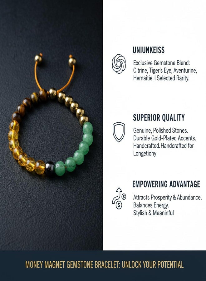 SHIVAMAGATE Money Magnet Gemstone Bracelet for Men & Women | Citrine Pyrite Tiger Eye Green Aventurine Hematite 8mm Beads | Wealth Success Prosperity Reiki Energy Bracelet | Unisex (Pack of 1) - Image 3
