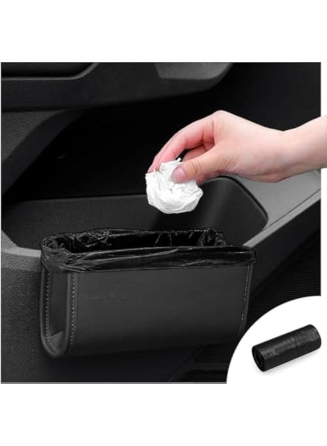 Generic NALACAL Car Trash Can, Leather Car Trash Bin Door Organizer with a Roll of Garbage Bag, Leakproof Mini Trash, Foldable Hanging Mini Cars Storage, Must Have Essentials Interior Accessories, Black - Image 1