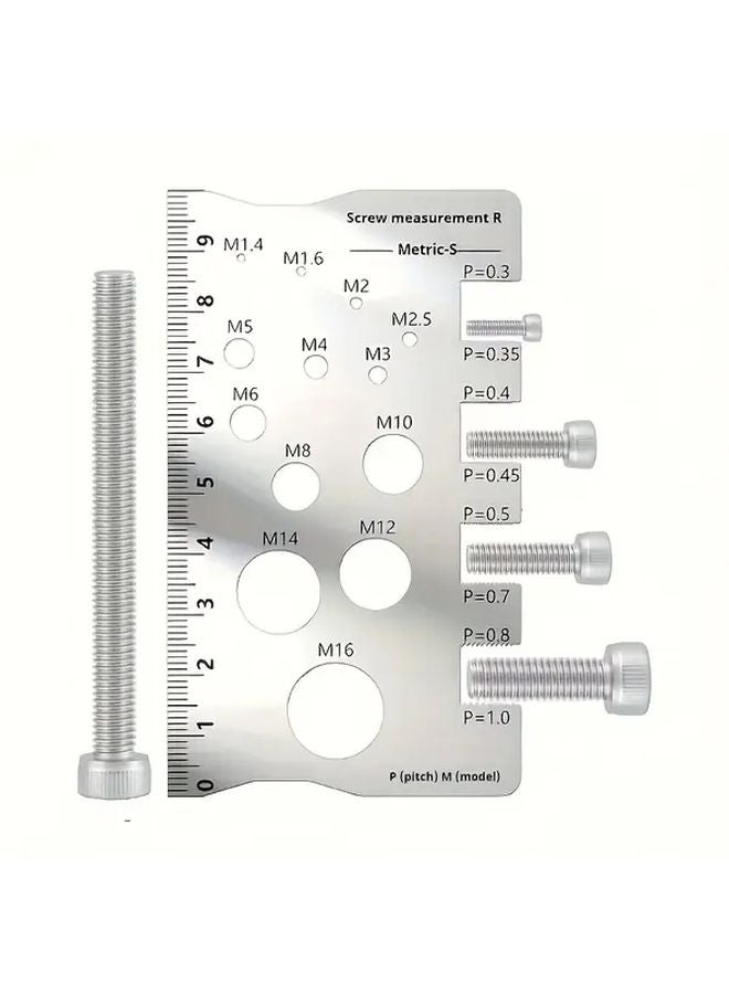 Stainless Steel Screw Measuring Ruler M12 Threaded Hole Silvery Precision Engraved - Image 3