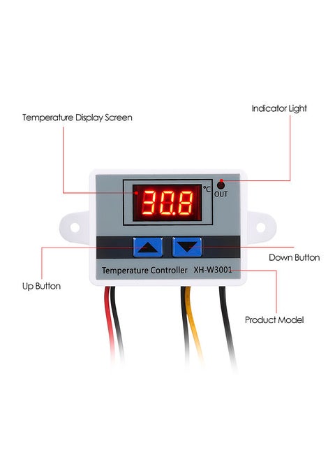 Intelligent Digital Microcomputer Temperature Controller with LED-Display Mini Thermostat Switch Heating/Cooling Temperature Control Switch with Water-resistant Sensor Probe