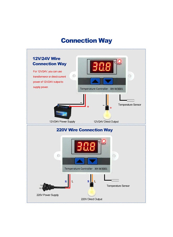 Generic Intelligent Digital Microcomputer Temperature Controller with LED-Display Mini Thermostat Switch Heating/Cooling Temperature Control Switch with Water-resistant Sensor Probe  - Image 4