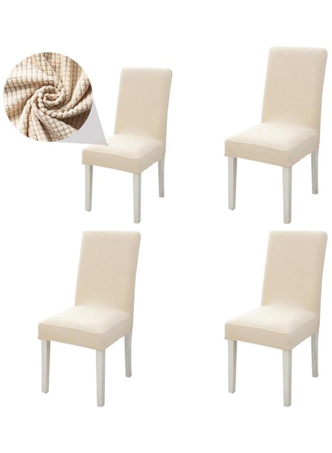 DUNISO 4 Pcs Dining Chair Covers，Stretch Chair Seat Protector Covers，Soft Jacquard Fabric Chair Slipcovers， Removable and Washable，suitable for Dinning Room, Old Chair, Wedding Ceremony ，Beige  - Image 1