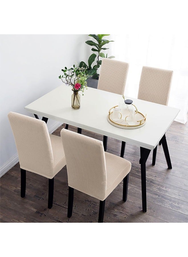 DUNISO 4 Pcs Dining Chair Covers，Stretch Chair Seat Protector Covers，Soft Jacquard Fabric Chair Slipcovers， Removable and Washable，suitable for Dinning Room, Old Chair, Wedding Ceremony ，Beige  - Image 4