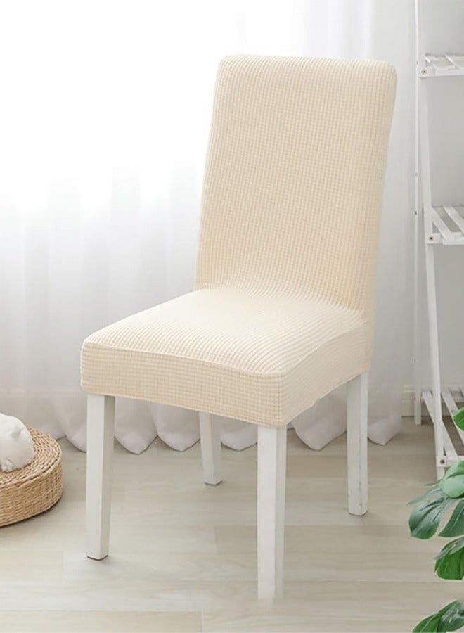 DUNISO 4 Pcs Dining Chair Covers，Stretch Chair Seat Protector Covers，Soft Jacquard Fabric Chair Slipcovers， Removable and Washable，suitable for Dinning Room, Old Chair, Wedding Ceremony ，Beige  - Image 3