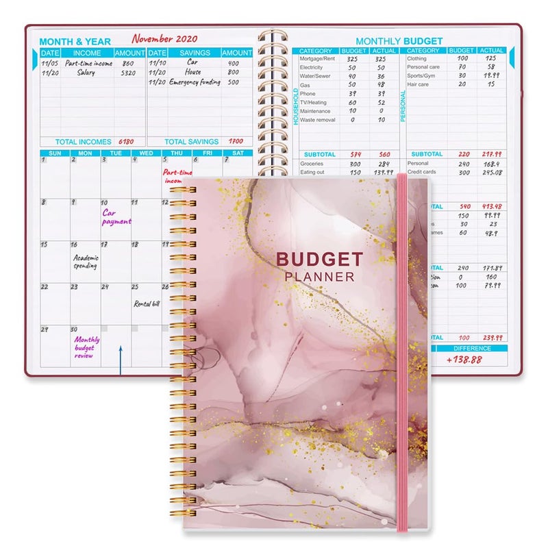 Getvow Budget Planner - Monthly Budget Book with Expense Tracker Notebook, Undated 12 Month Bill Organizer & Finance Planner to Manage Your Money, Account Book with Colorful Tabs, 5.8" x 8.5", Pink Watercolor - Image 1