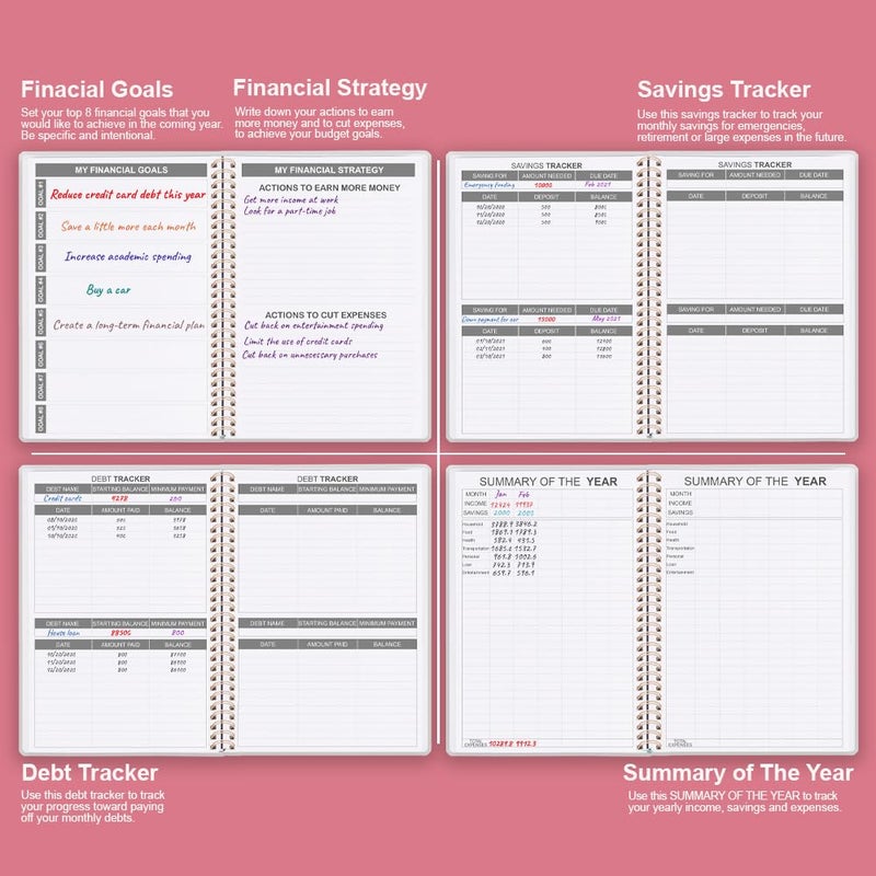 Getvow Budget Planner - Monthly Budget Book with Expense Tracker Notebook, Undated 12 Month Bill Organizer & Finance Planner to Manage Your Money, Account Book with Colorful Tabs, 5.8" x 8.5", Pink Watercolor - Image 5