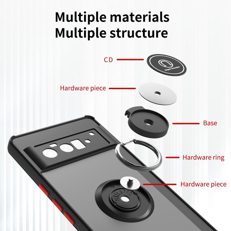 erorex For Google Pixel 6 Pro Q Shadow 1 Series TPU + PC Phone Case with Ring(Black+Black) - Image 2
