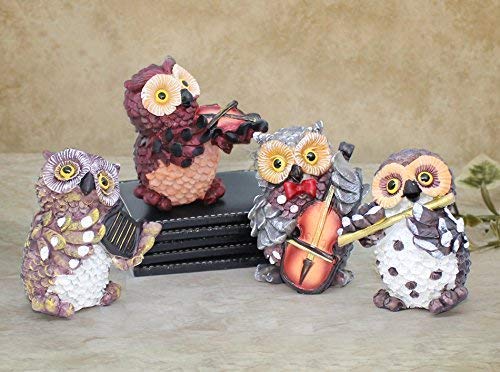 DEQUERA DEQUERA Owl ShowpieceFigurinesStatues for Good Luck Playing Musical Instruments for Home Office Decor showpiece Decorative Gifting Items Set of 4 Owl Showpiece Style3 - Image 1