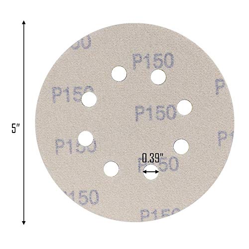Mestool 5-Inch 8-Hole Hook and Loop Sanding Discs, Orbital Sander Sandpaper Discs, 100 Pieces Round Sandpaper Set, 150 Grit - Image 2