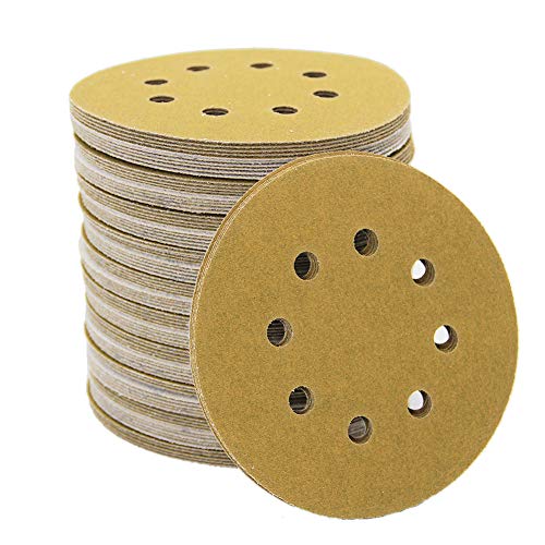 Mestool 5-Inch 8-Hole Hook and Loop Sanding Discs, Orbital Sander Sandpaper Discs, 100 Pieces Round Sandpaper Set, 150 Grit - Image 1
