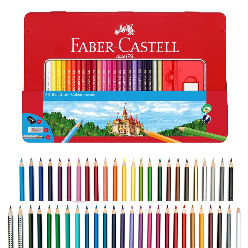 Faber-Castell Classic Colored Pencils Tin Set, 48 Vibrant Colors In Sturdy Metal Case - Image 1