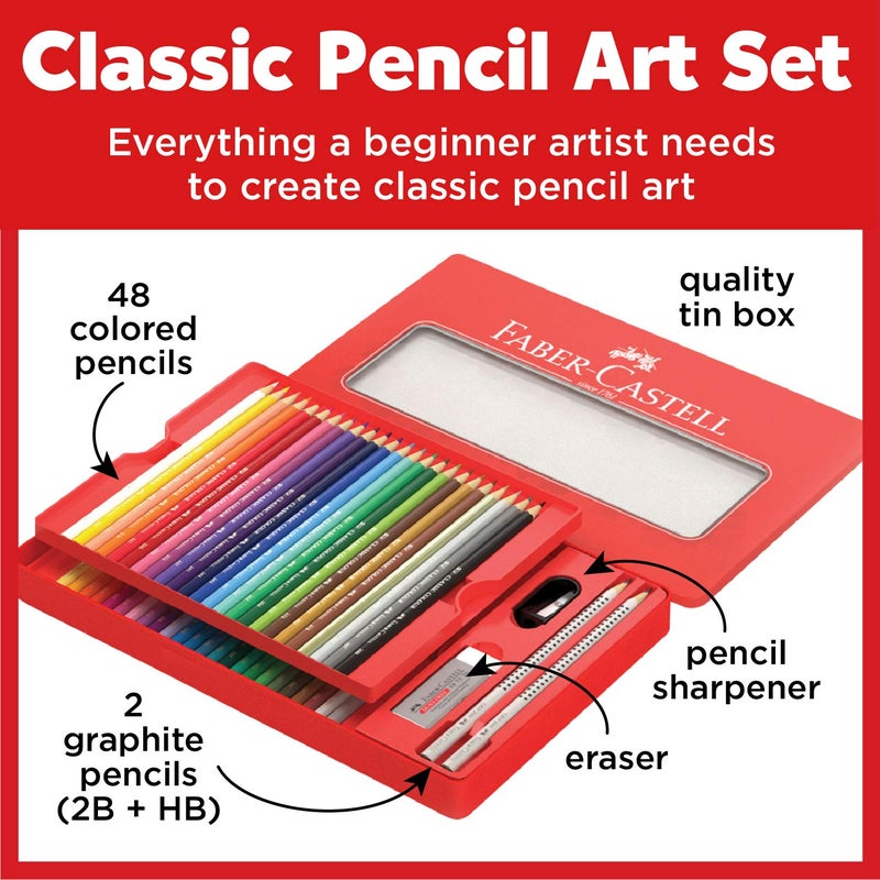Faber-Castell Classic Colored Pencils Tin Set, 48 Vibrant Colors In Sturdy Metal Case - Image 3